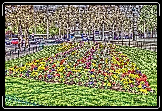 parisflowers sketch.jpg - A flowerbed at an intersection.